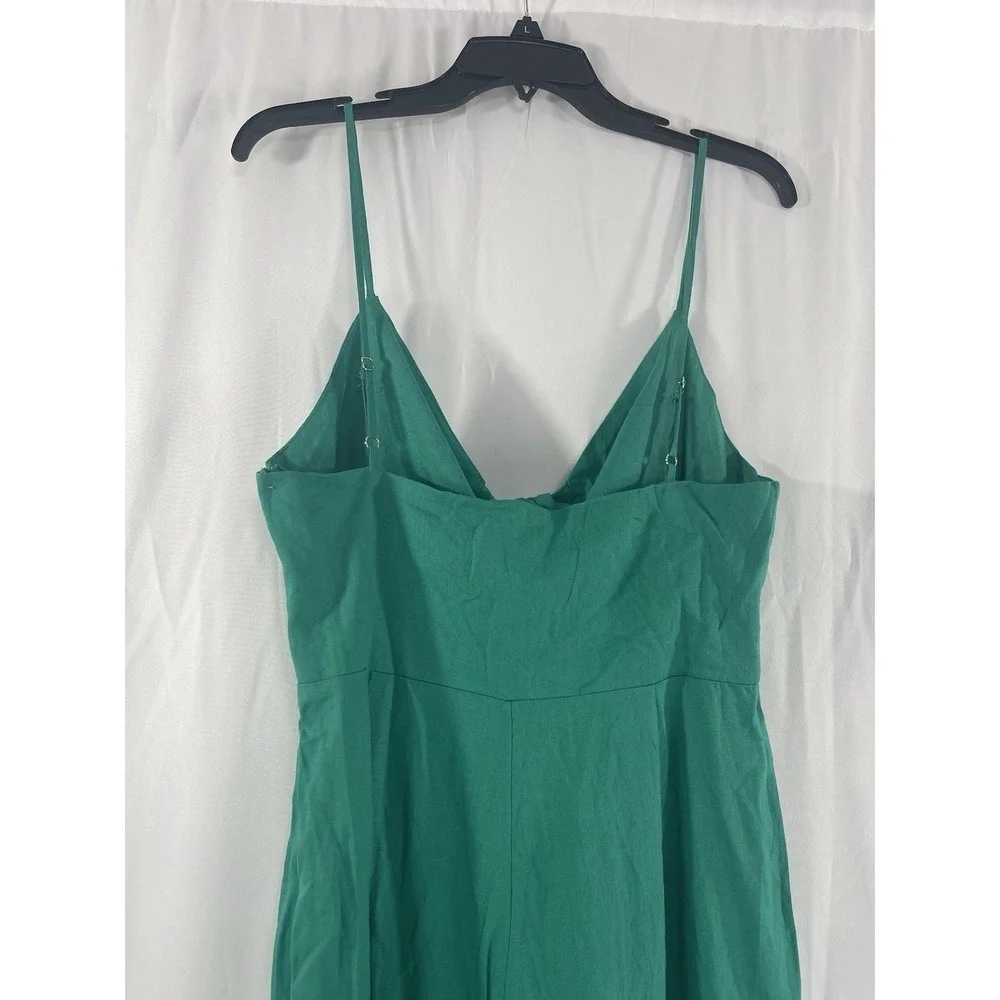 New MNG Mango Kelly Green Bow Linen Blend Jumpsuit Sz Medium (US) Tropical Beach